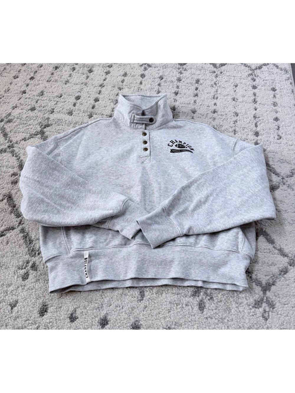 Champion Reverse Weave Gray Mock Neck Snap Pullover Sweatshirt